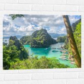 WallClassics - Muursticker - Begroeide Rots bij Helder Water - 80x60 cm Foto op Muursticker