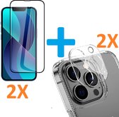 2X Volledige Dekking Scherm Tempered Glass Screen Protector + 2X Camera lens Beschermer Transparant Geschikt voor: Apple iPhone 13 Pro Max