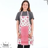 Tulipa Keukenschort met Handdoek | roze Rozen | Kookschort - 55 x 75cm | Handdoek - 30 x 50 | Keukenschort dames | Keukenschort voor vrouwen | Katoen
