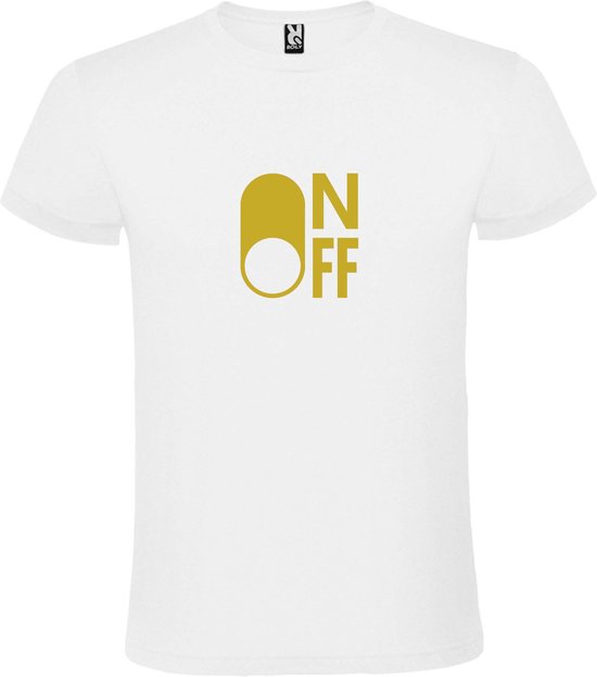Wit T-Shirt met “ On/Off Button OFF “ afbeelding Goud Size XXXL
