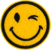 Emoji Smiley Knipoog Lach Emotie Strijk Embleem Patch 6.3 cm / 6.3 cm / Geel Zwart