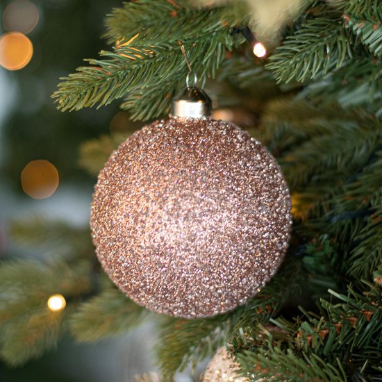 Oneiro's luxe Glazen kerstbal sneeuweffect | Taupe | 10 cm - kerstbal -  luxe... | bol.com