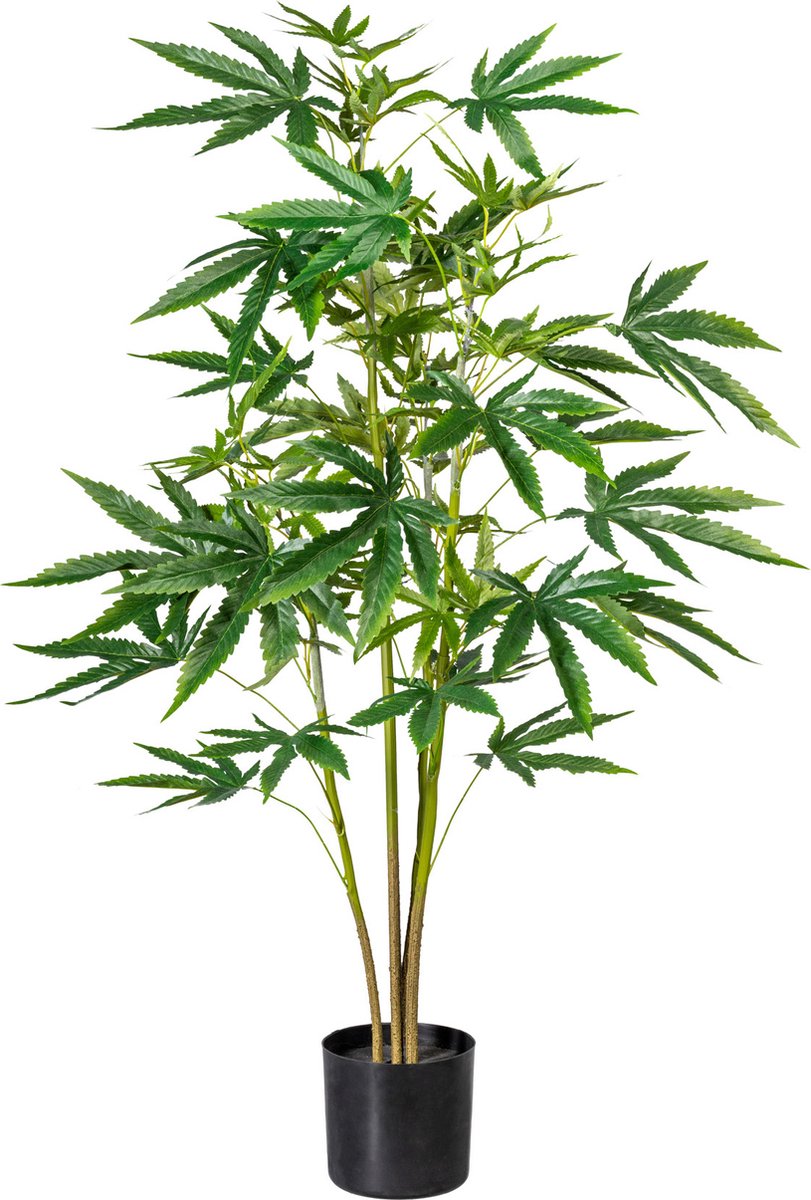 Kopu Kunstplant Hennep 90 cm met zwarte Pot - 73 bladeren Groen