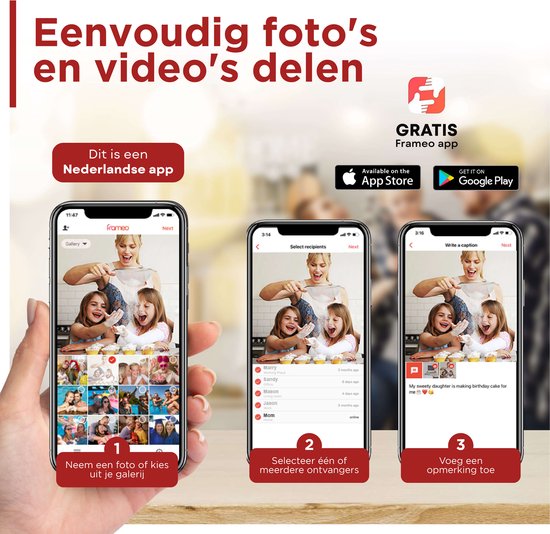 Digitale Fotolijst – Met Nederlandse Frameo App – Wifi – 10,1 Inch – Touchscreen – Inclusief ScreenProtector - Zwart - Nederlandse Handleiding - AyeWay