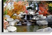 WallClassics - Canvas  - Kleine Waterval met Stenen en Bomen - 60x40 cm Foto op Canvas Schilderij (Wanddecoratie op Canvas)