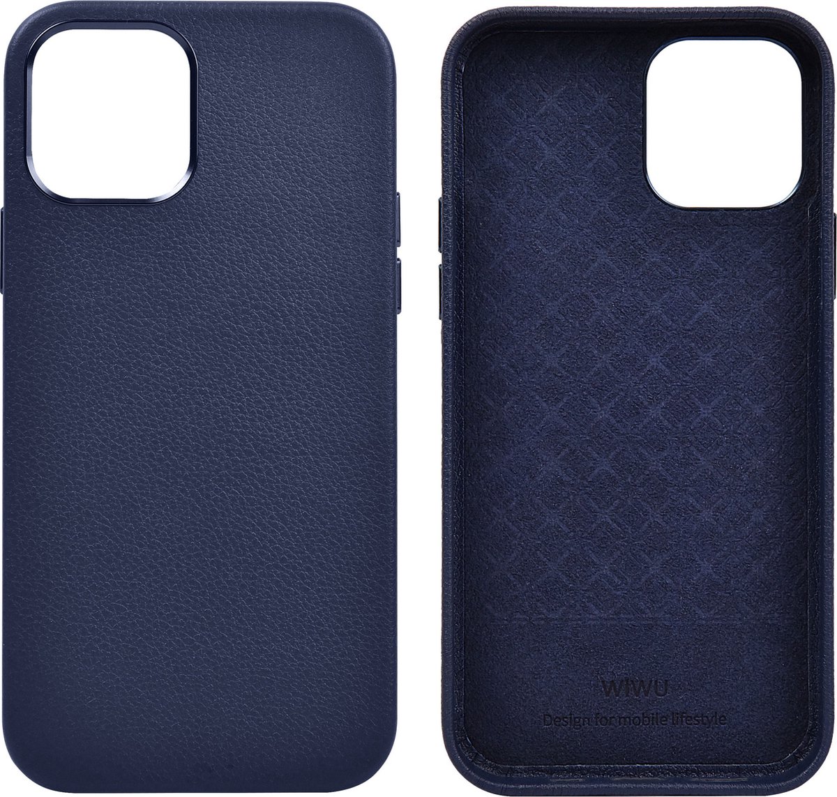 WIWU - Telefoon Hoesje geschikt voor iPhone 12 / 12 Pro - Calfskin Back Cover - Blauw