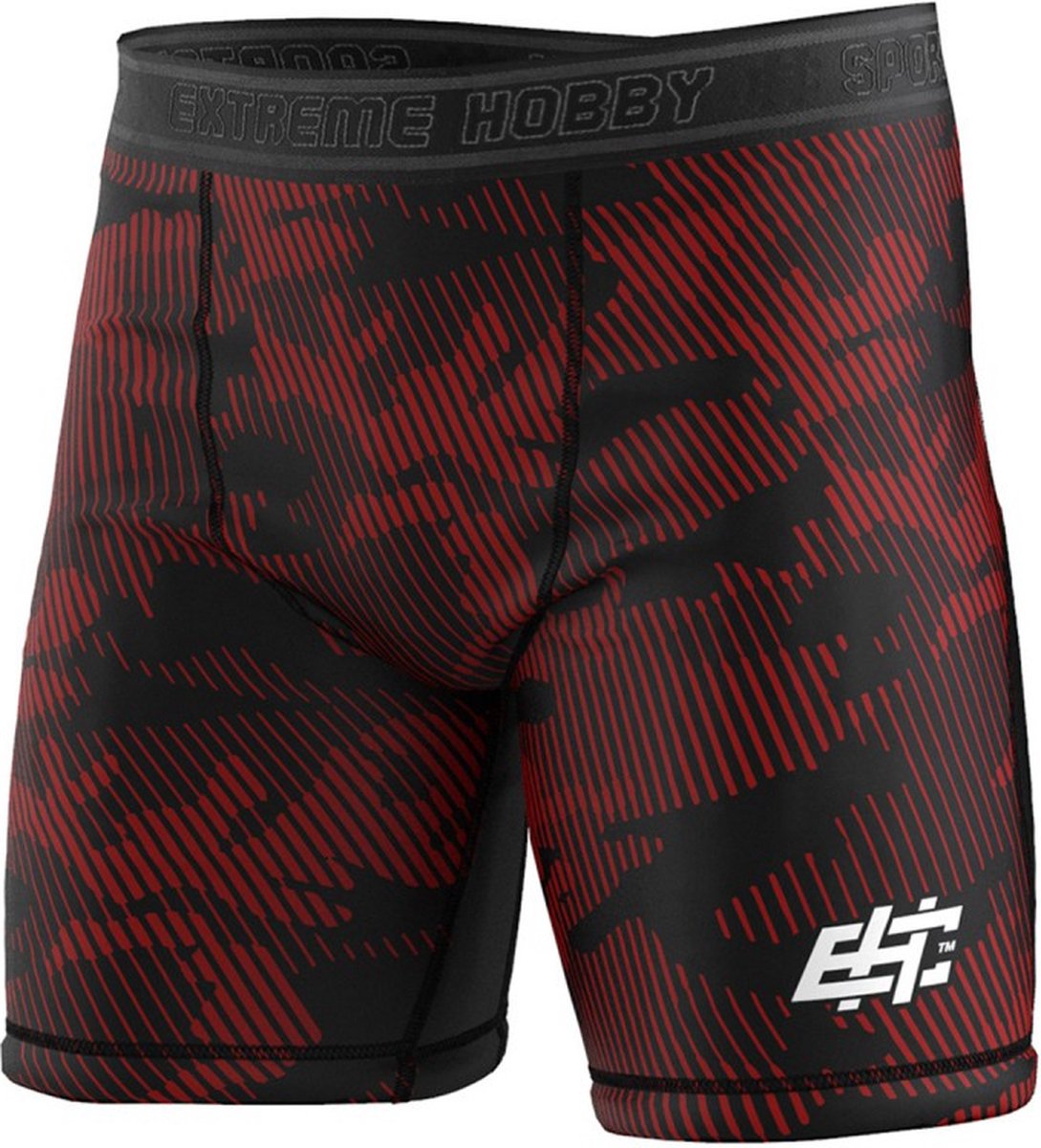 Extreme Hobby - MMA / BJJ Shorts - grappling Vale Tudo Shorts - Compressie Shorts -Havoc Red - Rood, Zwart - Maat M