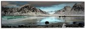 WallClassics - Dibond - Besneeuwde Bergen bij Meertje - 60x20 cm Foto op Aluminium (Met Ophangsysteem)
