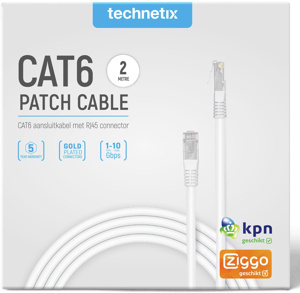 Technetix U/UTP CAT6 Gigabit netwerkkabel / wit - 2 meter