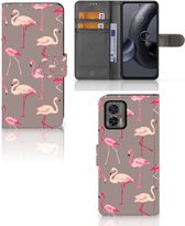 Hoesje met naam Motorola Edge 30 Neo Wallet Book Case Flamingo