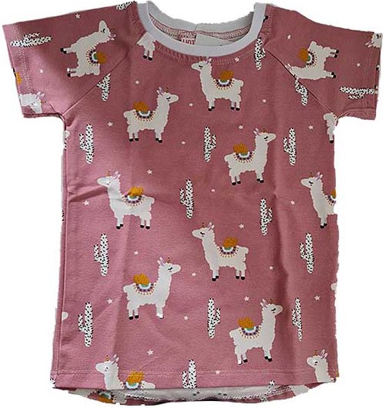 T-Shirt korte mouw Lama - Roze/Wit/Geel - Hot Pink - Oeko-Tex 100 keurmerk