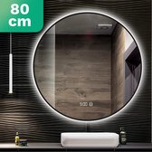 Mirlux Miroir de Salle de Bain avec Siècle des Lumières LED et Chauffage - Miroir Mural Rond - Miroir de Douche Anti Condensation - Zwart Mat - 80CM