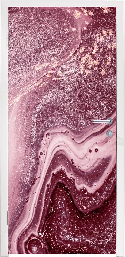 Deursticker Natuursteen - Roze - Glitter - 90x235 cm - Deurposter