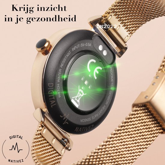 Digital Nativez dames smartwatch horloge rosegoud met echte zirkonia’s | incl. extra, makkelijk verstelbare, horlogeband | geschikt voor Iphone en Android | met o.a. NL menu| incl. luxe giftbox - kado