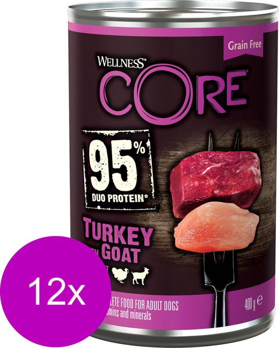 Wellness Core Grain Free 95 400 g - Hondenvoer - 12 x Kalkoen&Geit&Bataat