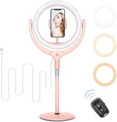 Ring Light with Touch buttons,Tripod Stand and Phone Holder,  Dimmable Selfie Ring Light with 3 Light Modes for Live Streaming/Makeup/Photography/TikTok YouTube Video F-539A- Pink Color