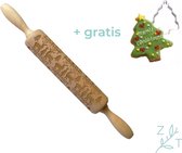 Rouleau à pâtisserie de Noël ZijTak + 3 emporte-pièces GRATUITS* - biscuits de cuisson - motif cerf - noël - découpage - bois - idée cadeau