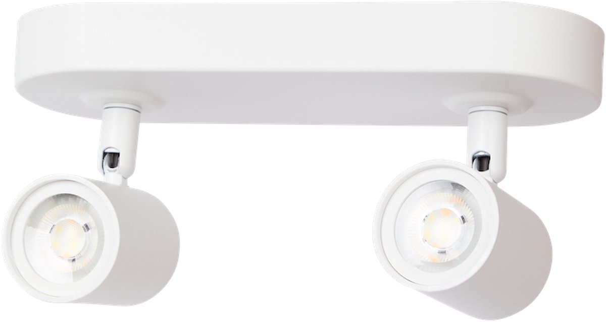 Opbouw Plafond Spot Tweevoudig - Wit - Meegeleverde Dimbare GU10 Fitting (niet inwisselbaar) - Spotlight - 360 Graden Verstelbaar