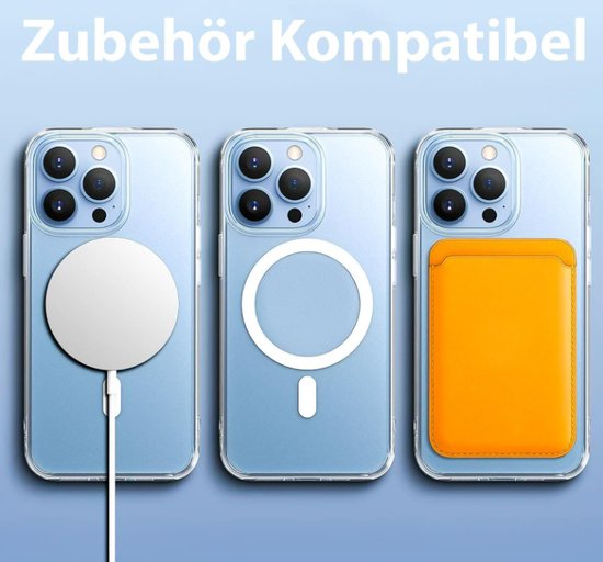 Drie iPhone-hoesjes: een met oplader, een met magnetische ring, en een met portemonnee.