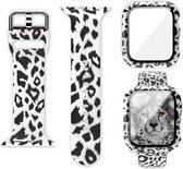 Strap-it Bandje + Case - Geschikt voor Apple Watch case - Series 1/2/3/4/5/6/7/8/SE - Sneeuw Luipaard - Bandje en bescherming hoesje - iWatch bandje en cover voor maat: 41 mm
