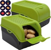 Boîte de conservation ARTECSIS pour fruits et légumes, boîtes de conservation empilables avec couvercle ventilé pour pommes de terre, oignons, récipients de conservation avec étiquettes, 29x19x19cm 7,7L, Vert, Set de 2