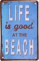 Clayre & Eef Wanddecoratie 20x30 cm Blauw Wit Metaal Life is good at the beach Muurdecoratie