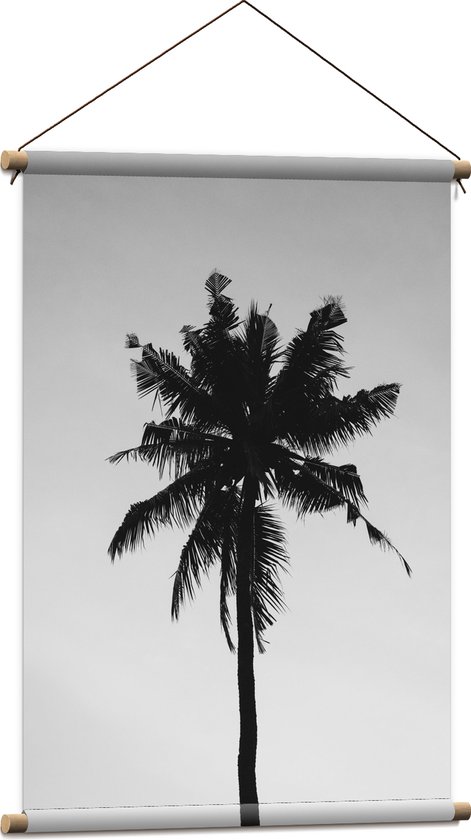 WallClassics - Textielposter - Silhouet van Smalle Palmboom (zwart/wit) - 60x90 cm Foto op Textiel