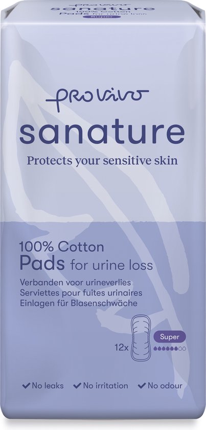 Sanature Pro Vivo Serviette d'incontinence 100% coton Super pour peau sensible - 6 x 12 pièces