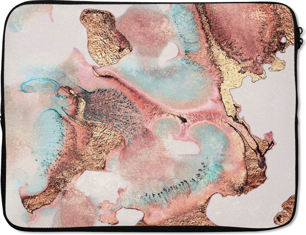 Laptophoes - Pastel - Abstract - Inkt - Chic - Goud - Laptop case - Laptop sleeve - 15 6 Inch
