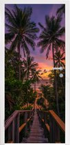 Deursticker Zonsondergang - Palmbomen - Strand - 95x235 cm - Deurposter