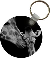 Sleutelhanger - Dieren - Zwart - Wit - Giraffe - Portret - Plastic - Rond - Uitdeelcadeautjes