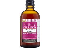 GOLD COLLAGEN MULTIDOSE PURE | 300ml | Vloeibaar en gepatenteerde formule | 20x snellere absorptie en resultaten dan poeders | Gehydrolyseerd marien collageen peptiden | 11 actieve ingrediënten | Suikervrij | Gezondheid en beauty | Made in Japan