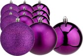 Krist+ kerstballen - 12x st - paars - kunststof - 7 cm - glitter-mat-glans