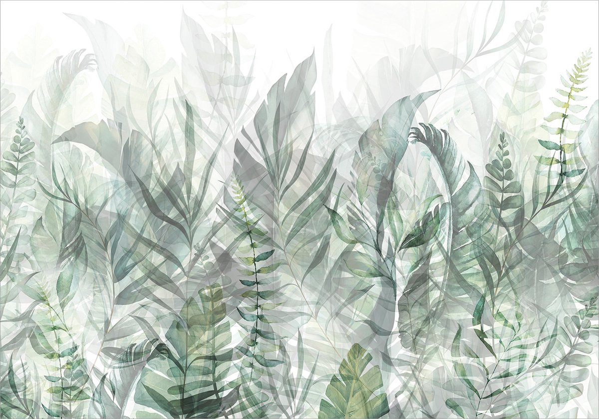 Fotobehangkoning - Behang - Vliesbehang - Fotobehang Groene Bladeren - Jungle - Botanisch - 300 x 210 cm