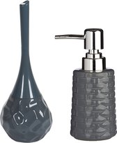 Berilo Toilet spullen set - Toiletborstel met zeeppompje - keramiek - grijs