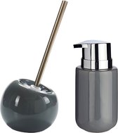 Berilo Toilet spullen set - Toiletborstel met zeeppompje - keramiek - grijs