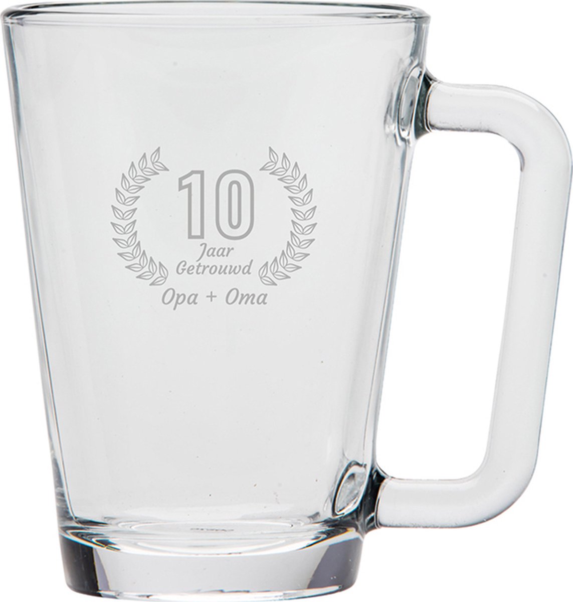 Gegraveerde theeglas 26cl Opa + Oma 10 jaar getrouwd
