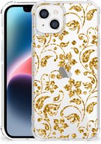 Smartphone hoesje Apple iPhone 14 Plus Hoesje Bumper met transparante rand Gouden Bloemen