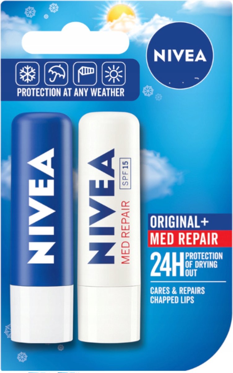 Nivea - Labello Original & Med Repair Lippenbalsem - 2 x 5.5 ml - Lipbalsem Speciaal voor droge en gebarsten lippen - Lipbalsem - Lipbalm - Lipverzorging