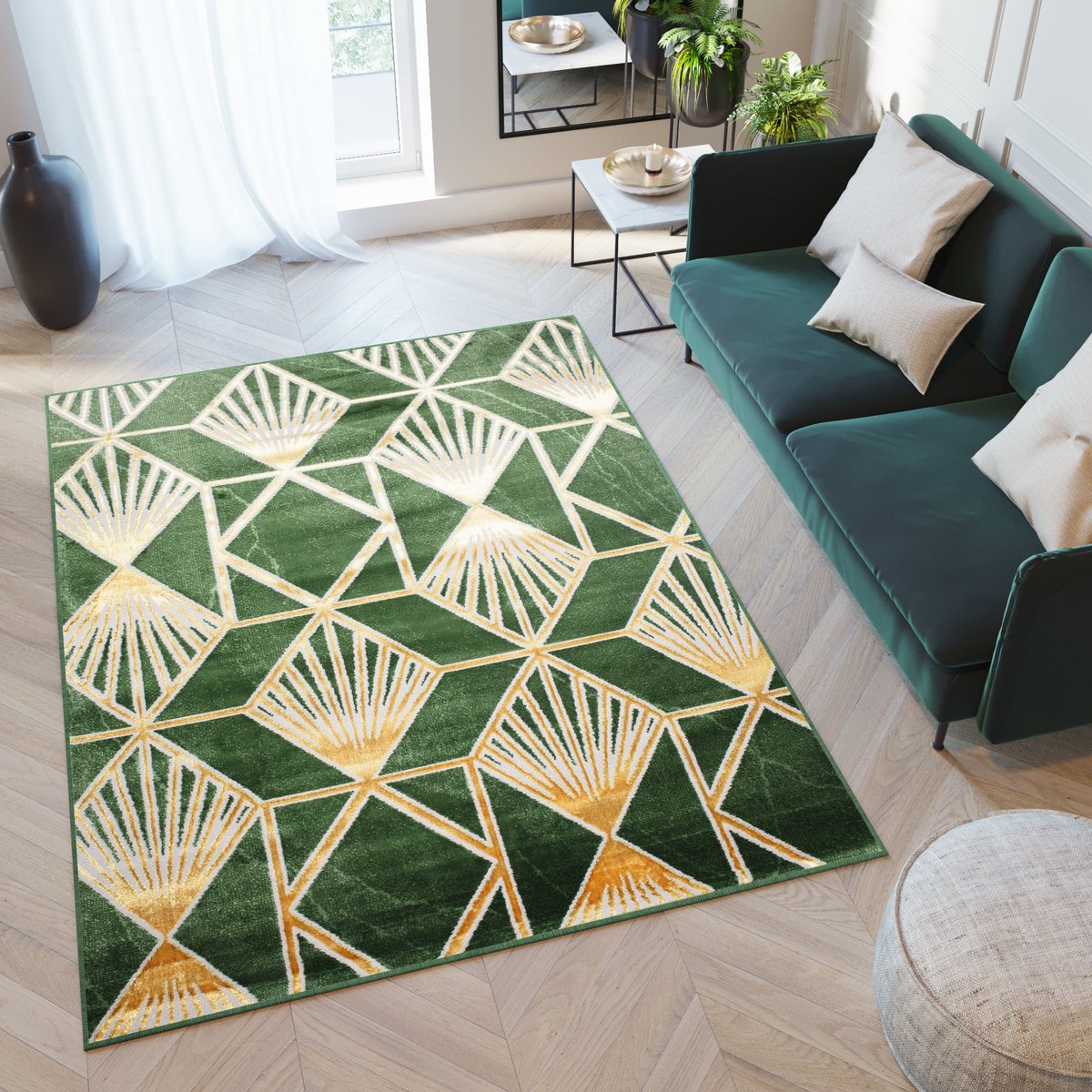 Tapiso Turmalin Vloerkleed Groen Abstract Slaapkamer Tapijt Maat- 120x170 Groen Goudkleur 2
