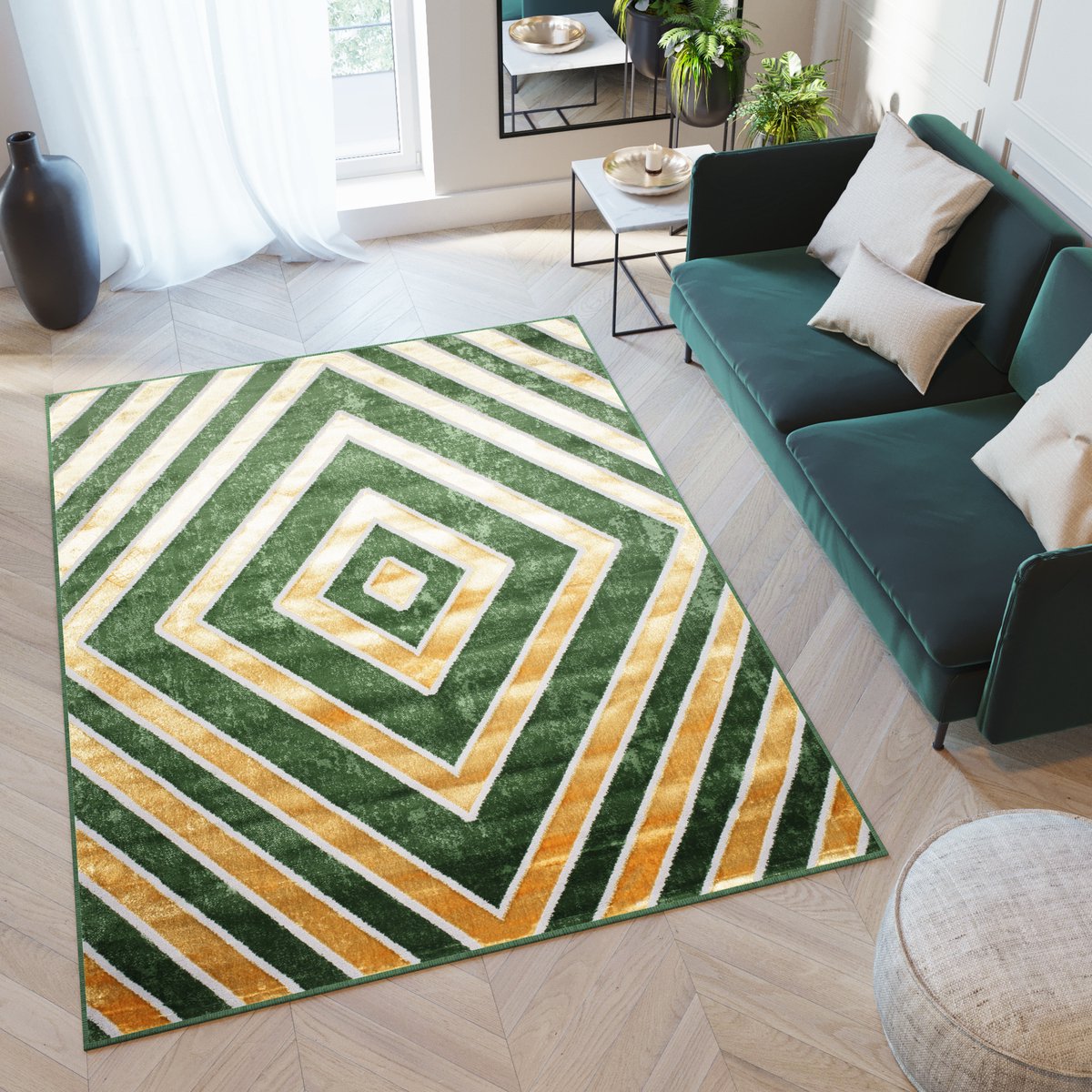Tapiso Turmalin Vloerkleed Groen Laagpolig Kleed Tapijten Maat- 120x170 Goudkleur Groen 2