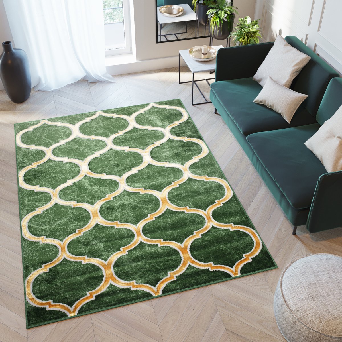 Tapiso Turmalin Vloerkleed Groen Laagpolig FLuffy Tapijt Maat- 140x200