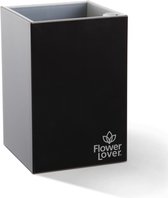 Cubico 9 × 9 × 13 cm - Design bloempot voor binnen met bewateringssysteem - Zwart - Plantenpot
