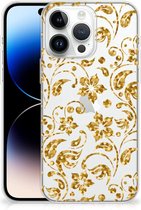 Telefoonhoesje Geschikt voor iPhone 14 Pro Max Back Cover Siliconen Hoesje Gouden Bloemen