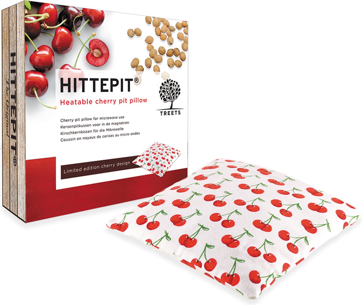 Treets HITTEPIT Vierkant met kersendesign – Kersenpitkussen - duurzaam warmte kussen - verwarmbaar kussen - helpt spieren te ontspannen - Treets