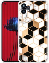 Nothing Phone (1) Hoesje Black-white-gold Marble - Designed by Cazy