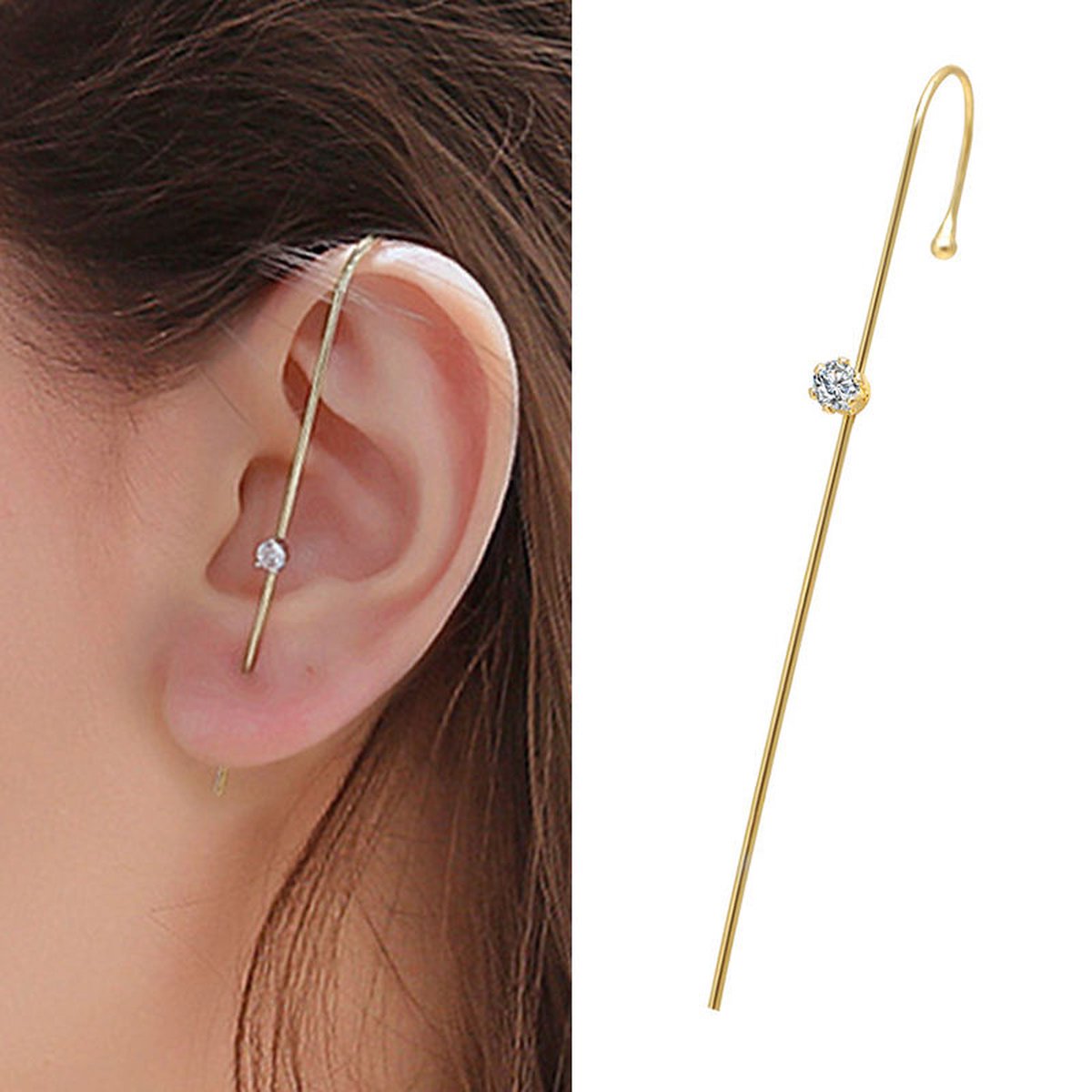 Dear Lune - Earring Piercing - 1 piece - Oorbel - Hook Earrings - Zirconia - Simple - Elegant - Style 001