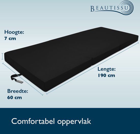 Beautissu Comfort – Logeermatras Opvouwbaar Matras 195x60cm Zwart – Gemiddeld - Beautissu