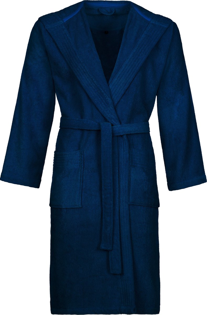 Vossen Badjas VEGAN LIFE UNISEX - donkerblauw- capuchon - badstof katoen - sauna - Vossen