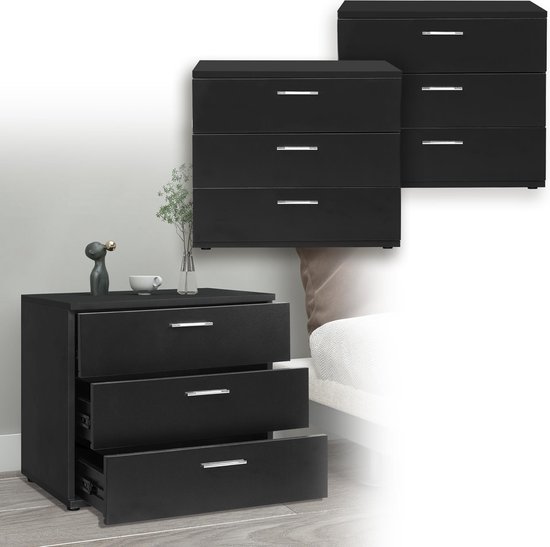 ML-Design Nachttafel met 3 laden, Grijs, 40x60x38 cm, MDF